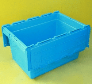 Attached lid distribution containers